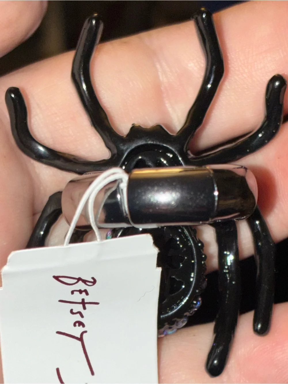 BETSEY JOHNSON 2026 Halloween Crystal-Studded Gothic Spider Stretch Ring NEW NWT
